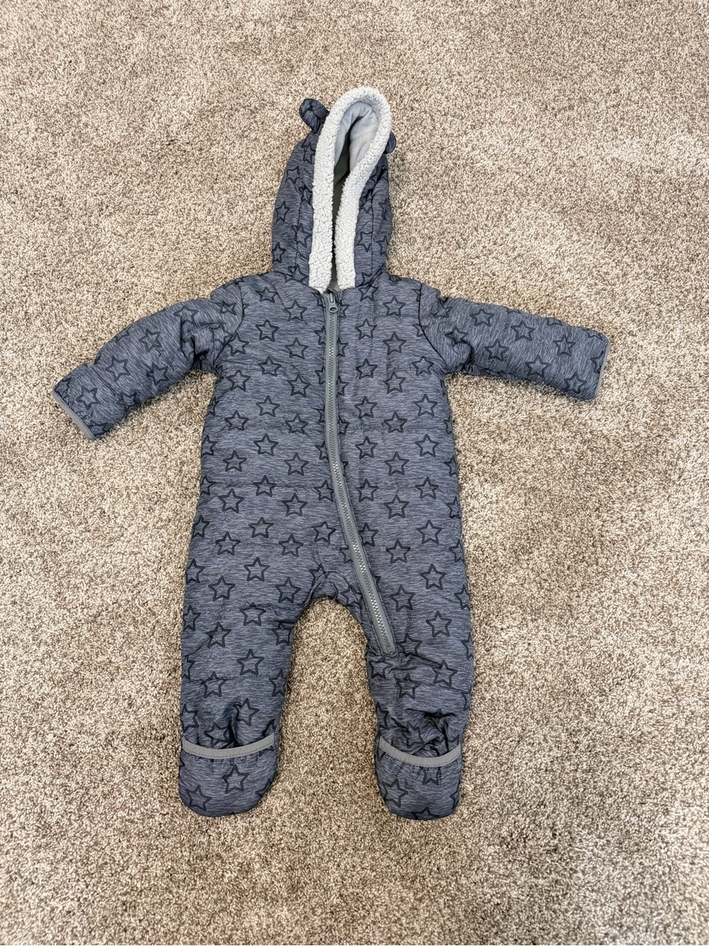 wonder nation Gray Star-Print Hooded Footie One-Piece